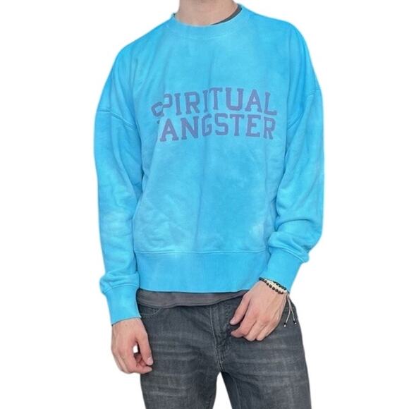 Spiritual Gangster Turquoise Crew Neck Sweatshirt – Pink Script Logo - Picture 1 of 6